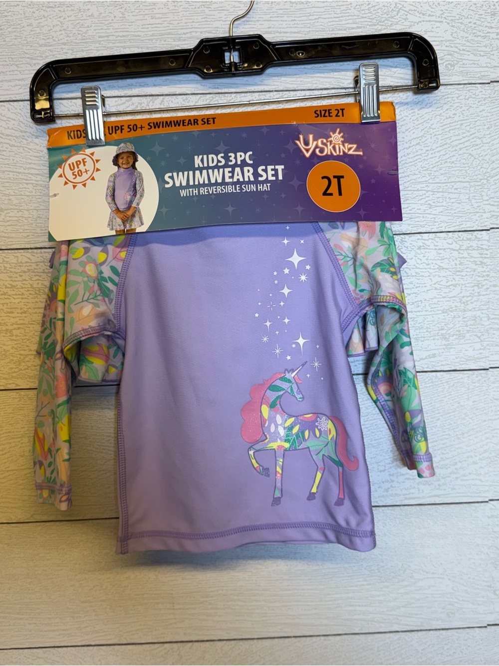 UV Skinz Girls' Lavender Unicorn Long-Sleeve Rashguard Swim Set - 2T NWT